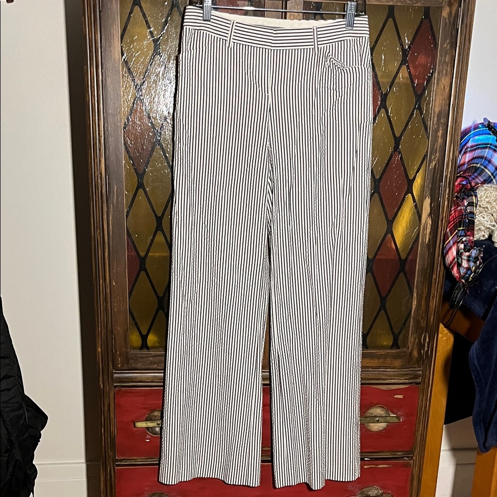Vintage Express Design studio navy and white pinstripe seersucker editor pants